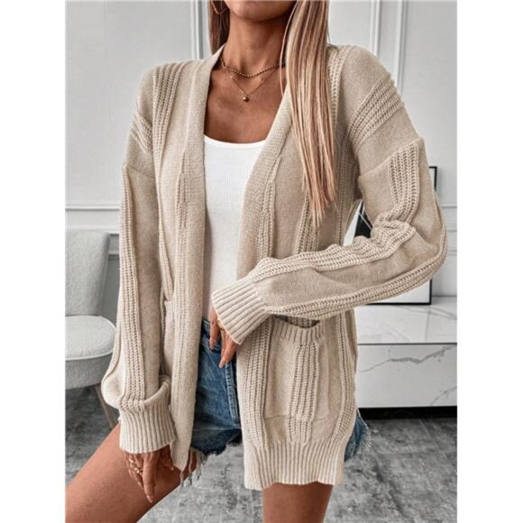 Variété Boutique Sweaters - Women's Solid Color Drop Shoulder Cardigan With Dual Pockets, Spring Autumn